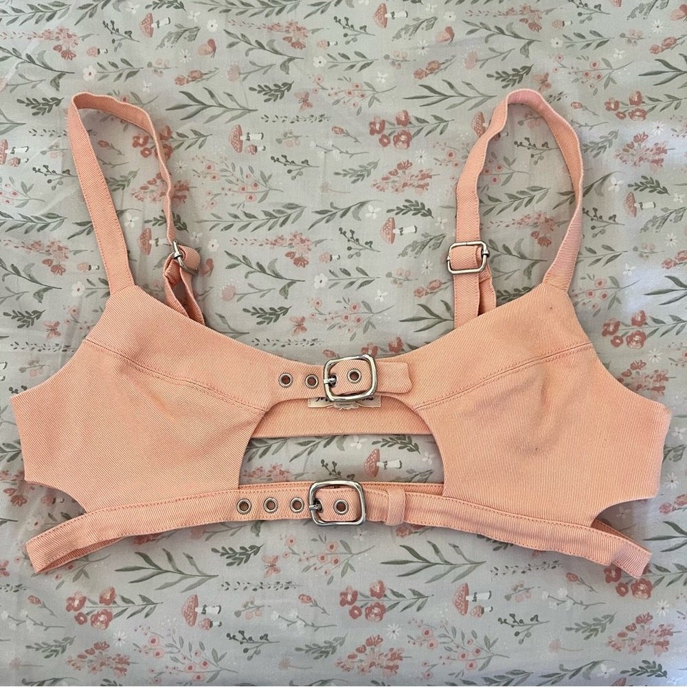 For Love And Lemons Peach Bralette with Silver Buckle